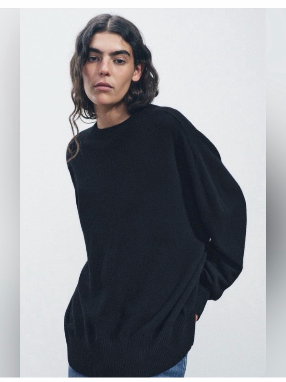 Zara 100% Wool Black Crewneck Sweater oversize